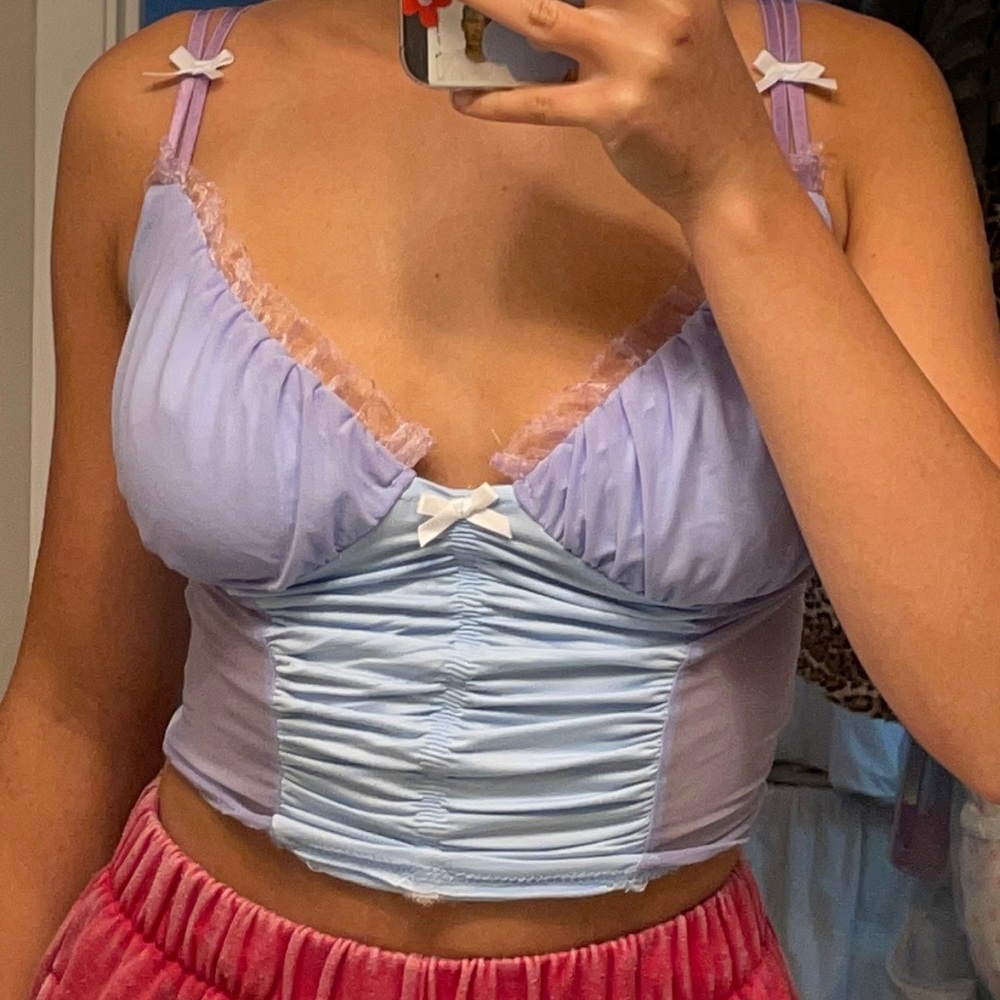 Blue and Purple Mesh / Ruffled Tank